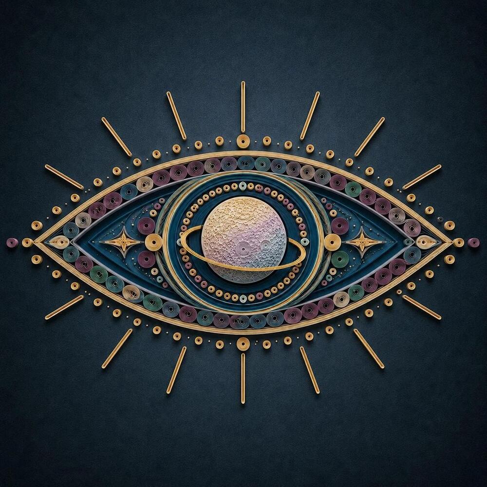 8x8 Framed Cosmic Eye Art Print – Quilled Paper Style Celestial Decor